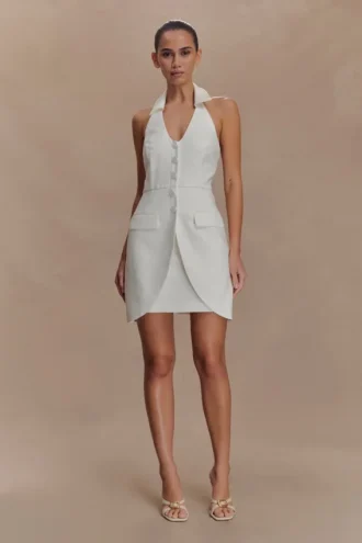 Vestido mini halter de algodón Ruth – Marfil