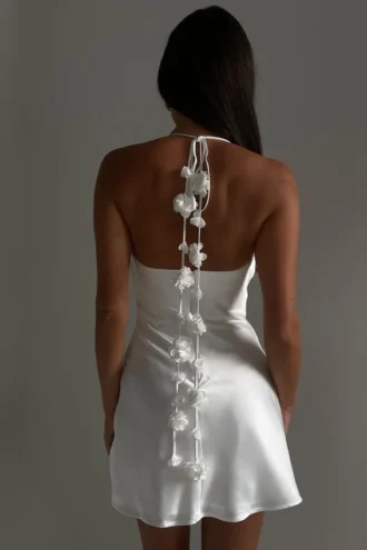 Vestido mini halter Otillie Rose – Blanco