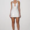 Vestido mini halter Raina Diamante – Blanco