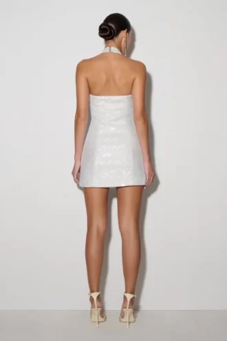Vestido mini halter Raina Diamante – Blanco