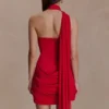 Vestido mini Mattea de malla y tejido elástico con pañuelo – Rojo Vestido mini Mattea de malla y tejido elástico con pañuelo – Rojo