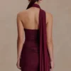 Vestido mini Mattea Diamante con pañuelo – Ciruela Vestido mini Mattea Diamante con pañuelo – Ciruela