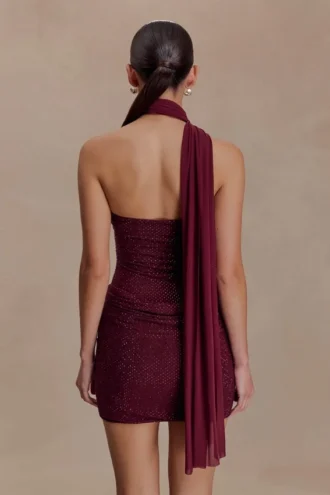 Vestido mini Mattea Diamante con pañuelo – Ciruela