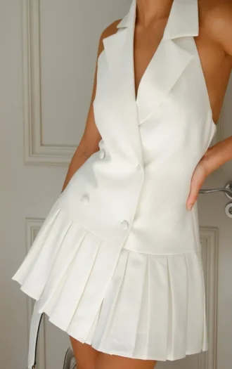 Vestido mini plisado Antoinette – Marfil