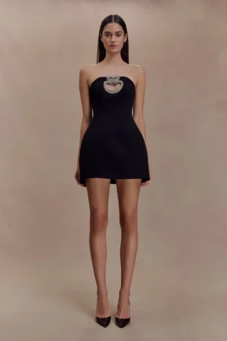 Vestido mini sin tirantes con adornos Hilda – Negro