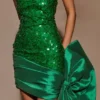 Vestido mini sin tirantes con lazo Franka – Esmeralda Vestido mini sin tirantes con lazo Franka – Esmeralda