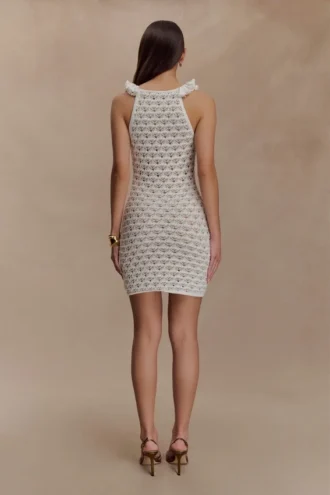 Vestido sin mangas de punto con volantes Brigid – Marfil