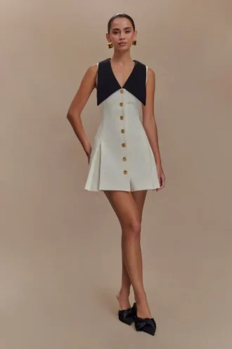 Vestido sin mangas Oli con contraste – Marfil/Negro