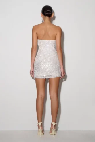 Vestido sin tirantes con lentejuelas Nala – Blanco