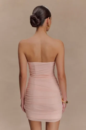 Vestido sin tirantes de malla Jianna – Rosa empolvado