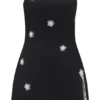 Vestido sin tirantes Liva con ribete floral de diamantes – Negro