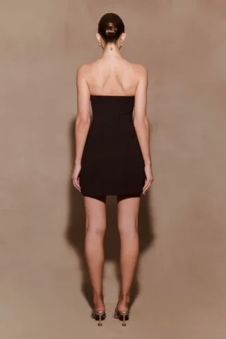 Vestido sin tirantes Liva con ribete floral de diamantes – Negro