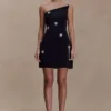 Vestido sin tirantes Liva con ribete floral de diamantes – Negro