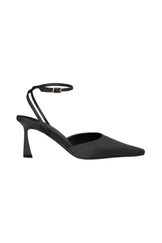 Zapatos de tacón puntiagudo de satén Marley – Negro Zapatos de tacón puntiagudo de satén Marley – Negro
