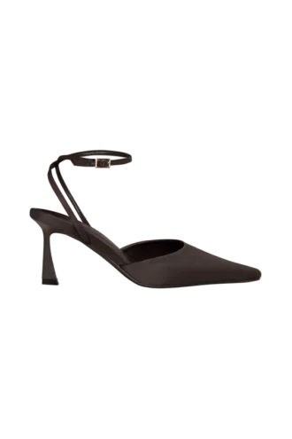Zapatos de tacón puntiagudos de satén Marley – Chocolate Zapatos de tacón puntiagudos de satén Marley – Chocolate